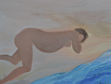 Ζωγραφική με τίτλο "Asleep on the Beach" από Jessie Moerk Nee Hogg, Αυθεντικά έργα τέχνης, Ακρυλικό