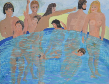 Painting titled "The Hot Tub" by Jessie Moerk Nee Hogg, Original Artwork, Acrylic