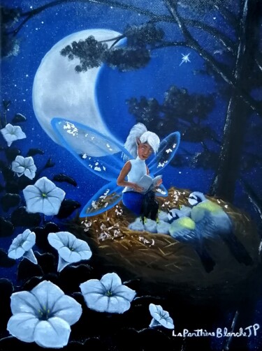 Peinture intitulée "La fée de minuit" par Jessie Poitras (La Panthère Blanche JP), Œuvre d'art originale, Huile Monté sur Ch…