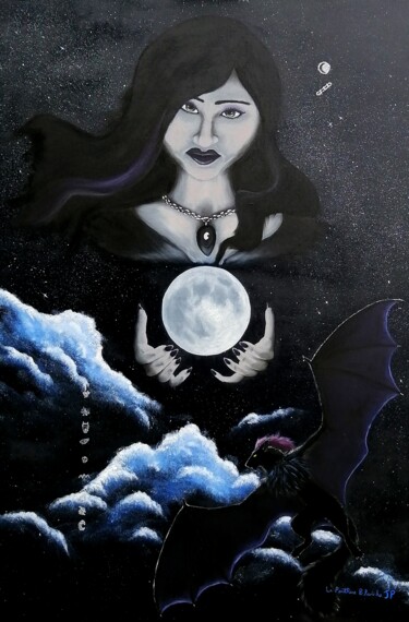 Malarstwo zatytułowany „Luna, l'ange de la…” autorstwa Jessie Poitras (La Panthère Blanche JP), Oryginalna praca, Olej Zamon…