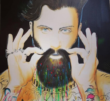 Painting titled "Beard" by Jessie Raveleau, Original Artwork, Acrylic Mounted on Wood Stretcher frame