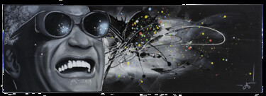 「Ray Charles」というタイトルの絵画 Jessie Raveleauによって, オリジナルのアートワーク, アクリル ウッドストレッチャーフレームにマウント