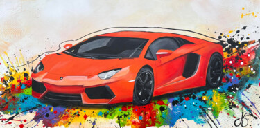 Painting titled "Lamborghini Aventad…" by Jessie Raveleau, Original Artwork, Acrylic Mounted on Wood Stretcher frame