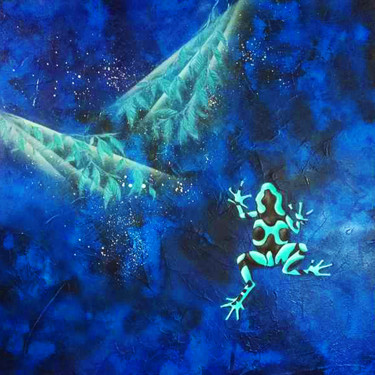Painting titled "Bleu tropical" by Jessie Vasseur, Original Artwork, Oil