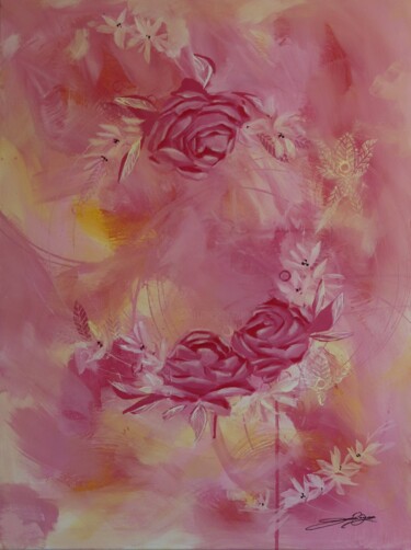 Painting titled "Pivoines roses" by Jessie Vasseur, Original Artwork, Acrylic