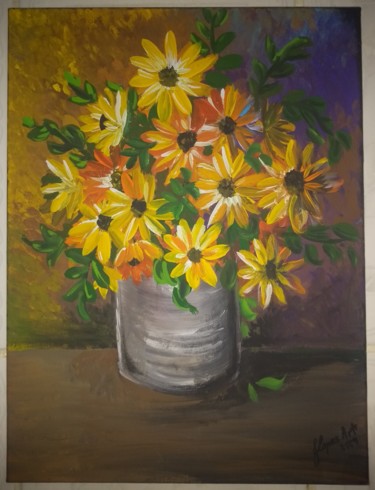 Painting titled "Flores do campo" by Jéssica Lopes, Original Artwork, Acrylic Mounted on Wood Panel