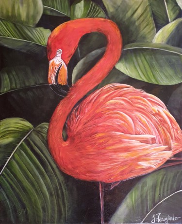 Peinture intitulée "Flamingo" par Jessica Fanigliulo, Œuvre d'art originale, Huile
