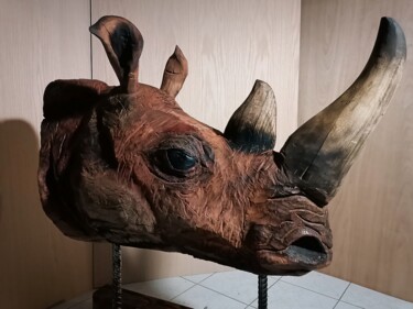 Sculpture titled "Rhino" by Jesús Barbosa, Original Artwork, Wood