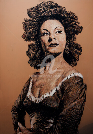 Painting titled "Capricho I. Alicia…" by Jesús Lara Sotelo, Original Artwork, Charcoal Mounted on Wood Stretcher frame