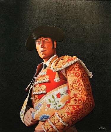 Painting titled "Torero" by Jesús Meco, Original Artwork, Oil Mounted on artwork_cat.