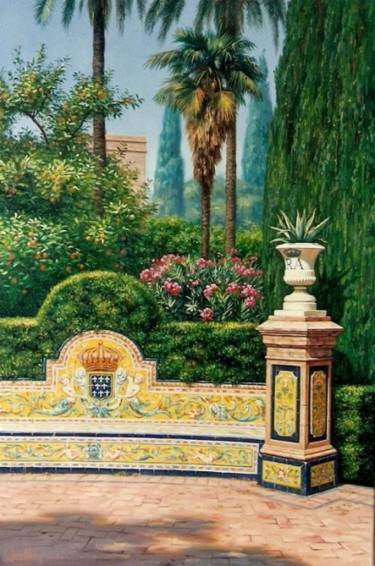 Pintura titulada "Glorieta de los jar…" por Jesús Fernández, Obra de arte original, Oleo