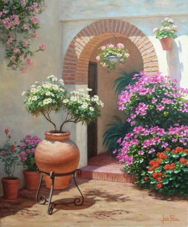 Pintura titulada "Rincón de patio con…" por Jesús Fernández, Obra de arte original, Oleo