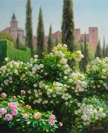Pintura titulada "Jardines del Genera…" por Jesús Fernández, Obra de arte original, Oleo