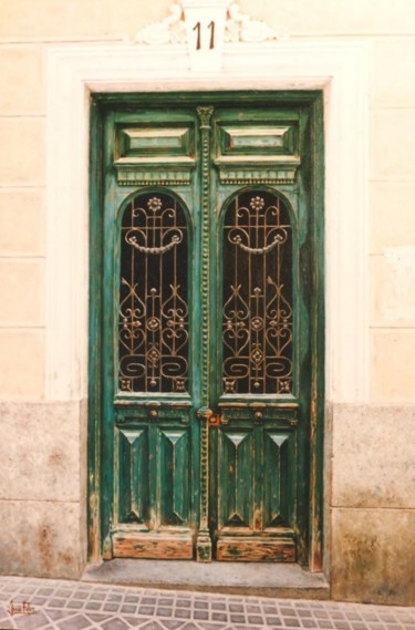 Pintura intitulada "Puerta verde" por Jesús Fernández, Obras de arte originais, Óleo