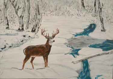 Painting titled "Deer on the snow la…" by J. Sherri, Original Artwork, Acrylic