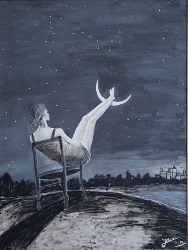 Painting titled "Moon" by J. Sherri, Original Artwork, Acrylic