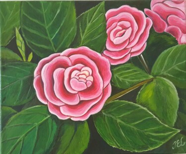 Painting titled "Camelia" by Jeudi Lee, Original Artwork, Acrylic Mounted on Wood Stretcher frame