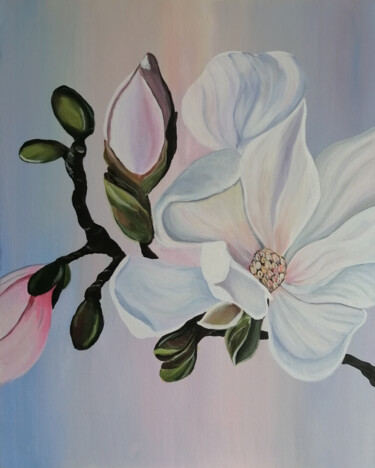 Pintura intitulada "White pink flowers" por Jevika, Obras de arte originais, Acrílico