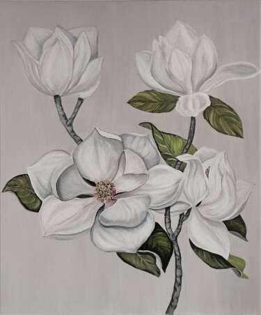 Картина под названием "White flowers" - Jevika, Подлинное произведение искусства, Акрил