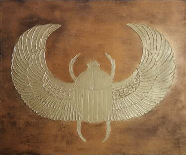 Malerei mit dem Titel "Golden scarab" von Jevika, Original-Kunstwerk, Acryl