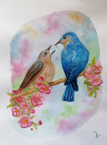 Pintura intitulada "Birds" por Jevika, Obras de arte originais, Aquarela