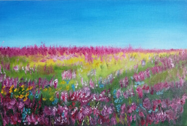 Painting titled "Field flowers" by Jevika, Original Artwork, Oil