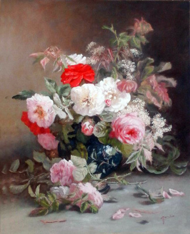 제목이 "Vase avec des fleurs"인 미술작품 Jewels Wolf로, 원작, 기름