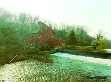 Painting titled "American Old Mill" by Thomas Jewusiak, Original Artwork