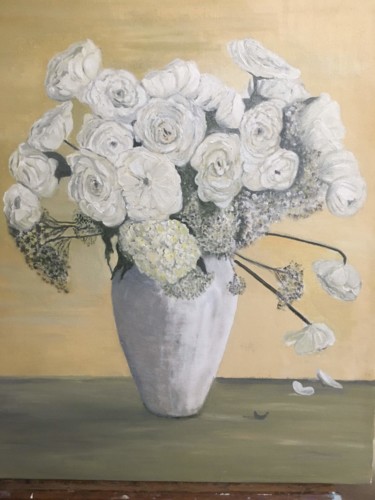 Peinture intitulée "les roses blanches" par Jean-Francois Jehl, Œuvre d'art originale, Huile Monté sur artwork_cat.
