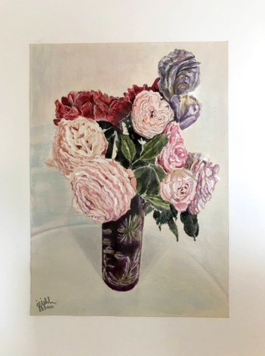 Pittura intitolato "bouquet au vase vio…" da Jean-Francois Jehl, Opera d'arte originale, Acquarello