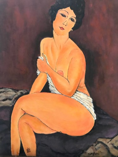 Pintura intitulada "nue assise au divan" por Jean-Francois Jehl, Obras de arte originais, Óleo