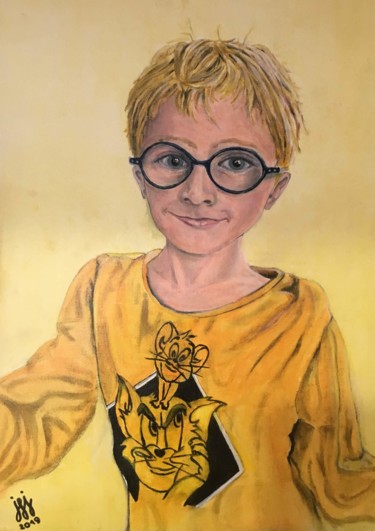 Painting titled "zachary" by Jean-Francois Jehl, Original Artwork, Oil Mounted on Cardboard