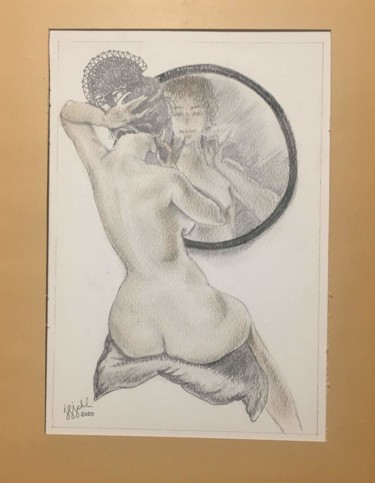 Drawing titled "habillage nue  à sa…" by Jean-Francois Jehl, Original Artwork, Charcoal Mounted on Cardboard