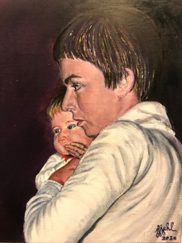 Peinture intitulée "la mère et l'enfant" par Jean-Francois Jehl, Œuvre d'art originale, Huile Monté sur artwork_cat.