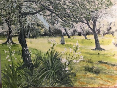 Painting titled "Sous les oliviers d…" by Jean-Francois Jehl, Original Artwork, Oil Mounted on Cardboard