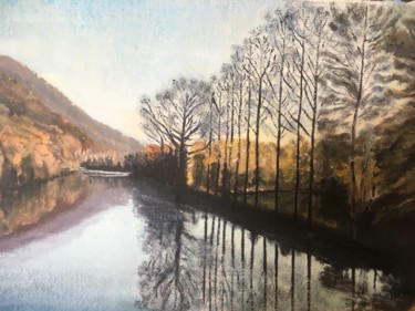 Peinture intitulée "La Dordogne à Montc…" par Jean-Francois Jehl, Œuvre d'art originale, Huile Monté sur Carton