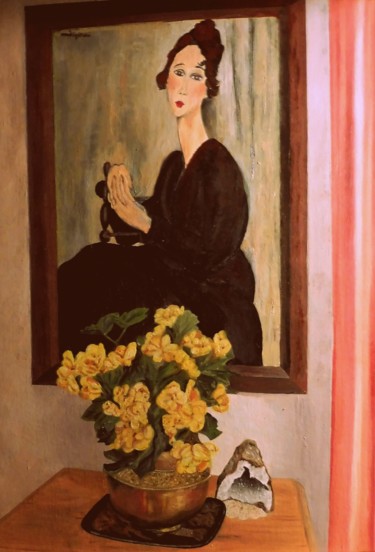 Schilderij getiteld "mon Modigliani" door Jean-Francois Jehl, Origineel Kunstwerk, Olie Gemonteerd op Karton