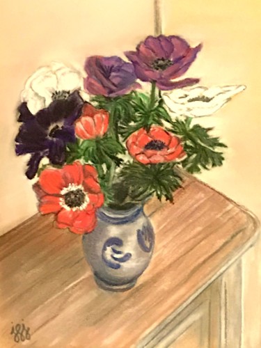 Painting titled "le bouquet d'anémon…" by Jean-Francois Jehl, Original Artwork, Pastel