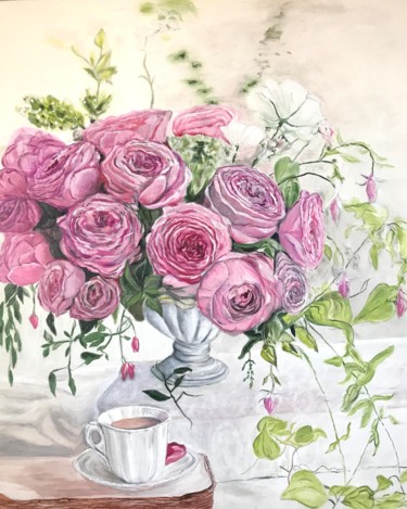 「bouquet de roses ro…」というタイトルの絵画 Jean-Francois Jehlによって, オリジナルのアートワーク, オイル