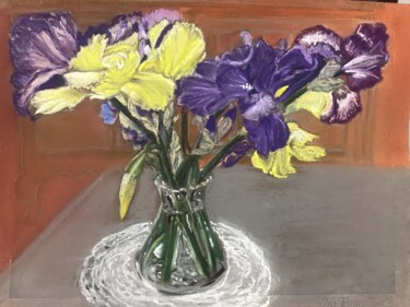Peinture intitulée "le bouquet d'iris" par Jean-Francois Jehl, Œuvre d'art originale, Pastel