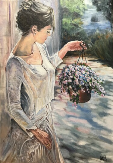 Pittura intitolato "madame va au jardin" da Jean-Francois Jehl, Opera d'arte originale, Olio