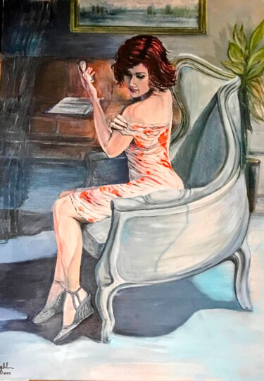 Pintura intitulada "belle au fauteuil" por Jean-Francois Jehl, Obras de arte originais, Óleo