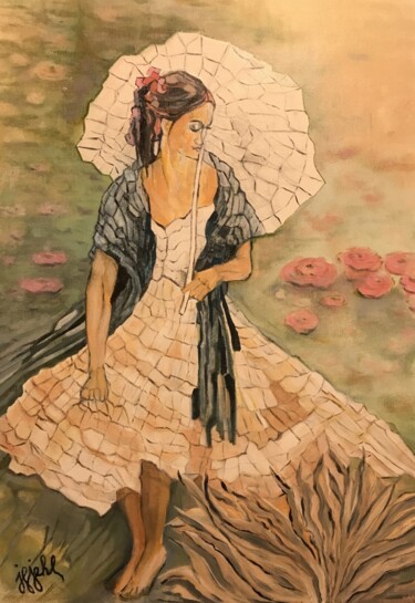 Malerei mit dem Titel "femme à l'ombrelle" von Jean-Francois Jehl, Original-Kunstwerk, Öl