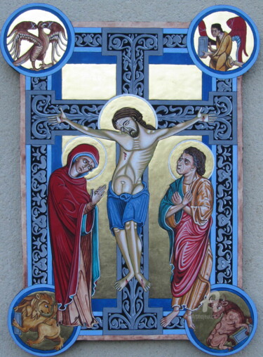 Schilderij getiteld "Crucifixion" door Jean-François Brivois, Origineel Kunstwerk, Tempera