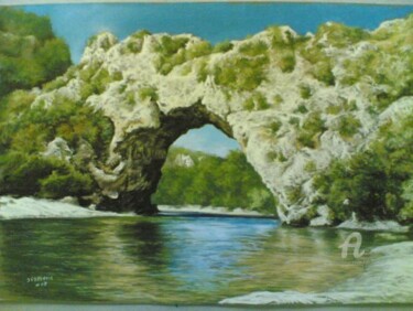 「PONT D'ARC Ardèche」というタイトルの絵画 Jean-François Brivoisによって, オリジナルのアートワーク, パステル