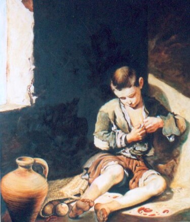 Painting titled "Le jeune mendiant d…" by Jean-François Brivois, Original Artwork, Oil
