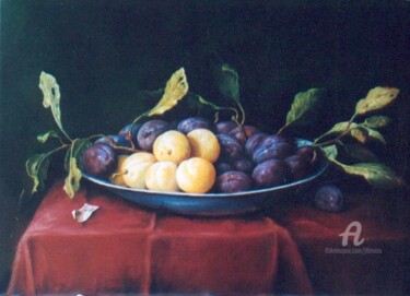 Painting titled "les prunes" by Jean-François Brivois, Original Artwork, Oil