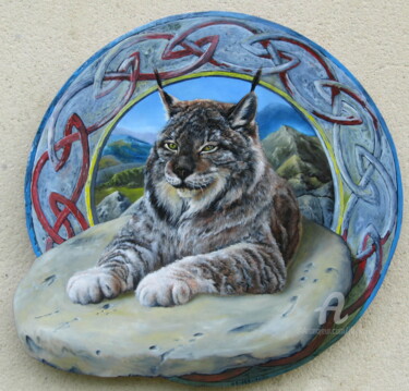 Painting titled "lynx" by Jean-François Brivois, Original Artwork, Oil Mounted on Wood Panel