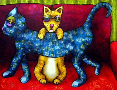 Peinture intitulée "2 chats.jpg" par Jf C20, Œuvre d'art originale, Encre