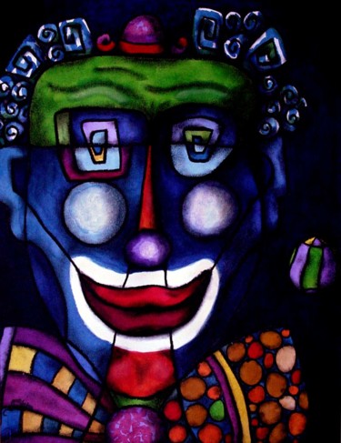Peinture intitulée "Clown bleu.jpg" par Jf C20, Œuvre d'art originale, Encre